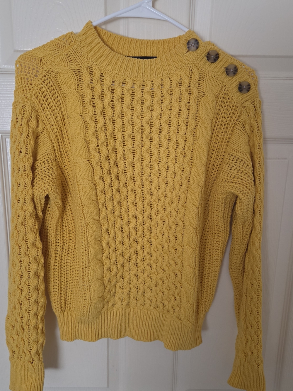 Ann Taylor Yellow Cable-Knit Button-Shoulder Sweater